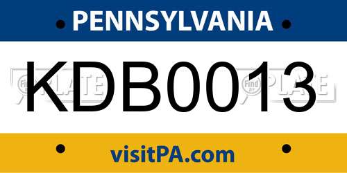KDB0013 Pennsylvania License Plate