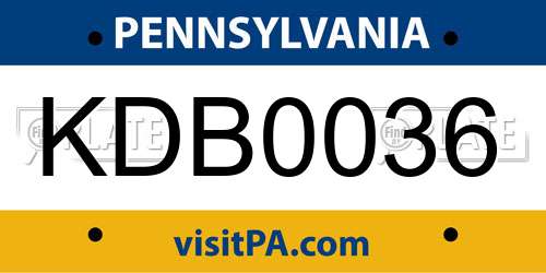KDB0036 Pennsylvania License Plate