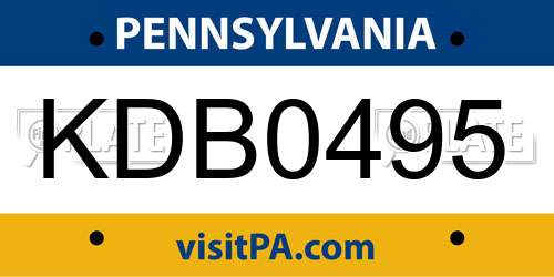 KDB0495 Pennsylvania License Plate