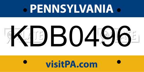 KDB0496 Pennsylvania License Plate