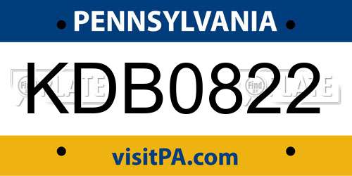 KDB0822 Pennsylvania License Plate