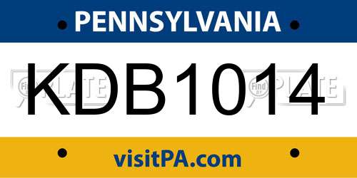 KDB1014 Pennsylvania License Plate