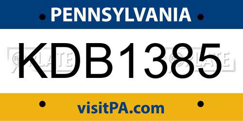 KDB1385 Pennsylvania License Plate
