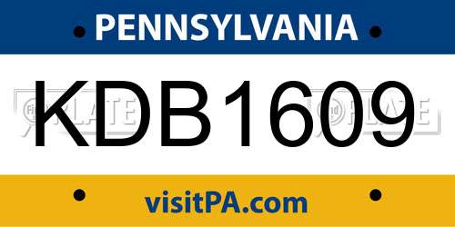 KDB1609 Pennsylvania License Plate