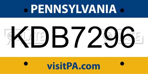 KDB7296 Pennsylvania License Plate