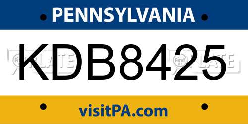 KDB8425 Pennsylvania License Plate