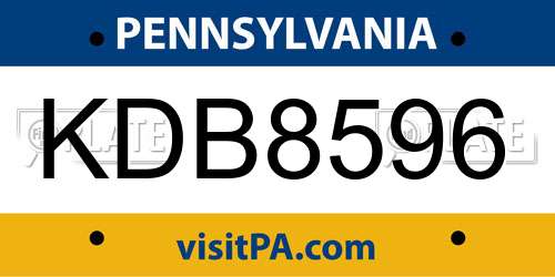 KDB8596 Pennsylvania License Plate