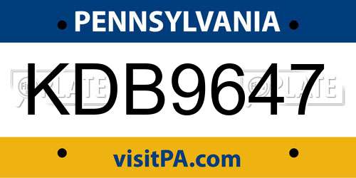 KDB9647 Pennsylvania License Plate