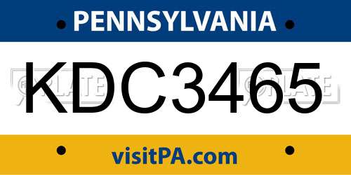 KDC3465 Pennsylvania License Plate