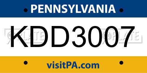 KDD3007 Pennsylvania License Plate