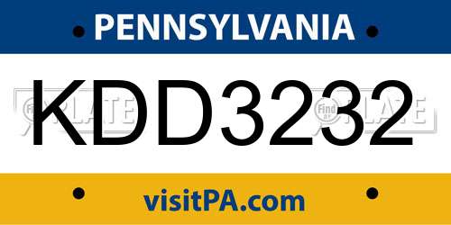 KDD3232 Pennsylvania License Plate