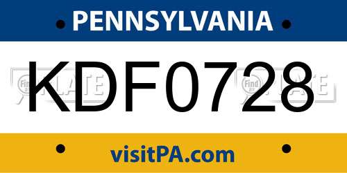 KDF0728 Pennsylvania License Plate
