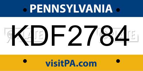KDF2784 Pennsylvania License Plate