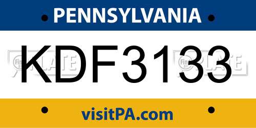 KDF3133 Pennsylvania License Plate