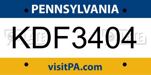 KDF3404 Pennsylvania License Plate