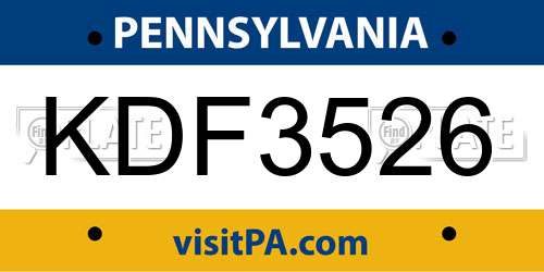 KDF3526 Pennsylvania License Plate