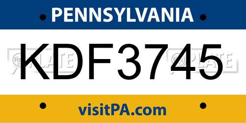 KDF3745 Pennsylvania License Plate