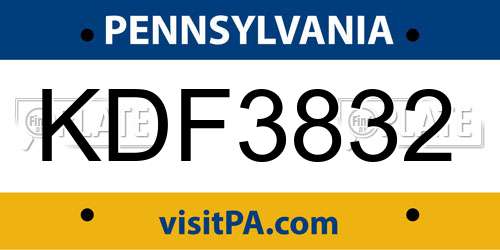 KDF3832 Pennsylvania License Plate