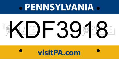 KDF3918 Pennsylvania License Plate