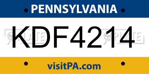KDF4214 Pennsylvania License Plate
