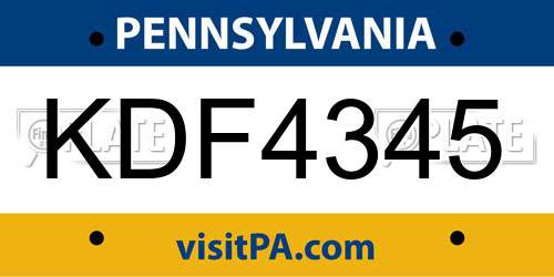 KDF4345 Pennsylvania License Plate
