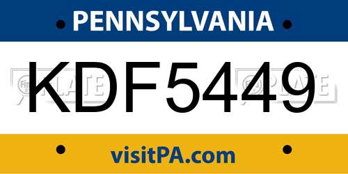 KDF5449 Pennsylvania License Plate