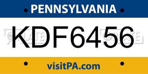 KDF6456 Pennsylvania License Plate