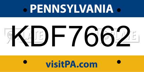 KDF7662 Pennsylvania License Plate