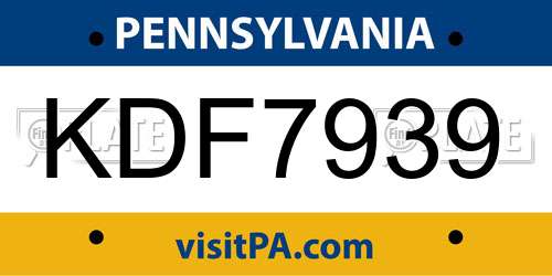 KDF7939 Pennsylvania License Plate