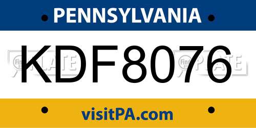 KDF8076 Pennsylvania License Plate