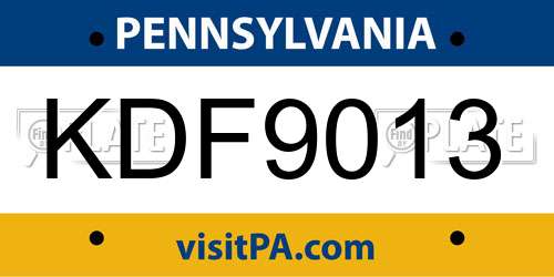 KDF9013 Pennsylvania License Plate