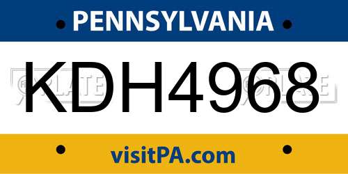 KDH4968 Pennsylvania License Plate