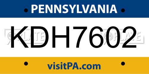 KDH7602 Pennsylvania License Plate