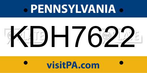 KDH7622 Pennsylvania License Plate