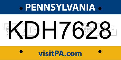 KDH7628 Pennsylvania License Plate