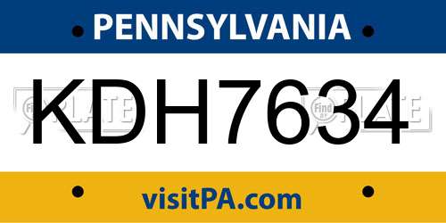 KDH7634 Pennsylvania License Plate