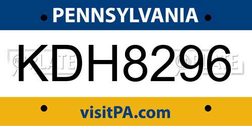 KDH8296 Pennsylvania License Plate