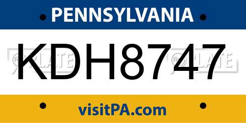 KDH8747 Pennsylvania License Plate