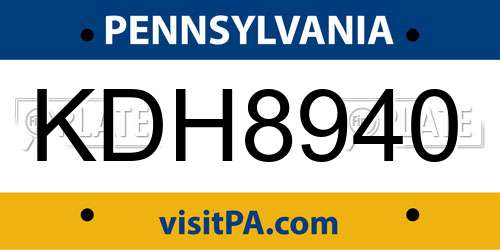 KDH8940 Pennsylvania License Plate