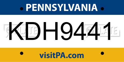 KDH9441 Pennsylvania License Plate