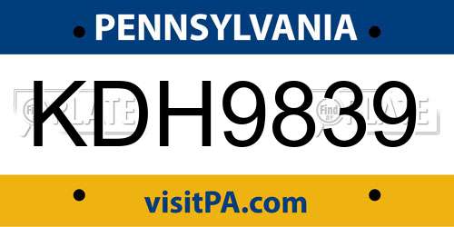 KDH9839 Pennsylvania License Plate