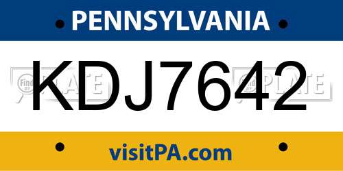 KDJ7642 Pennsylvania License Plate