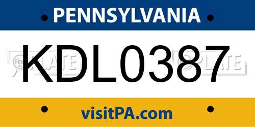 KDL0387 Pennsylvania License Plate