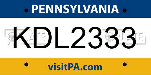 KDL2333 Pennsylvania License Plate
