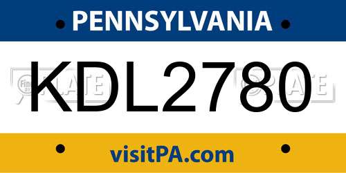 KDL2780 Pennsylvania License Plate