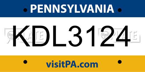 KDL3124 Pennsylvania License Plate