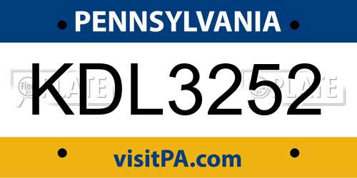 KDL3252 Pennsylvania License Plate