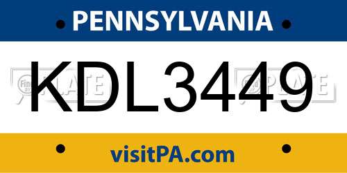 KDL3449 Pennsylvania License Plate
