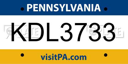 KDL3733 Pennsylvania License Plate