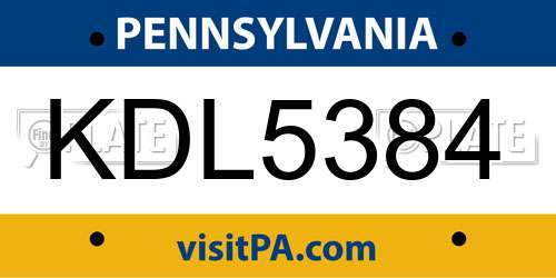 KDL5384 Pennsylvania License Plate